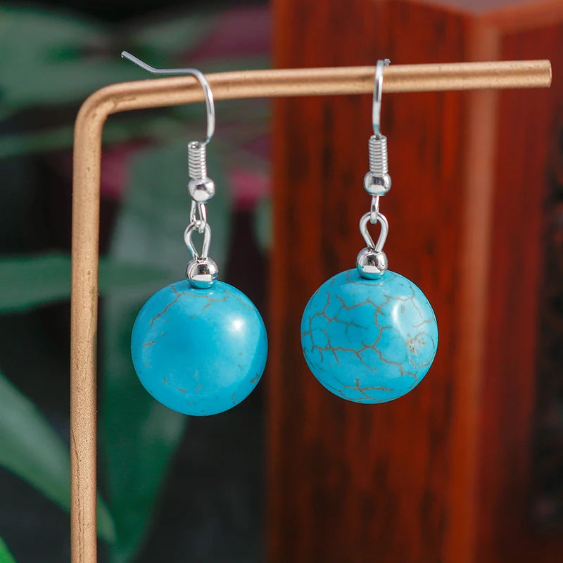 Turquoise Dangle Earrings for Women | Round Stone Design | Perfect for Parties & Holidays | Stylish Jewelry Gift
