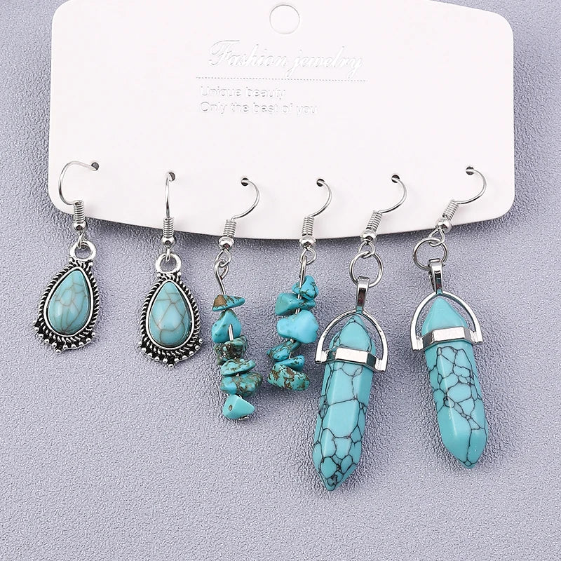 Vintage Turquoise Drop Earrings | Boho Silver Dangle Jewelry