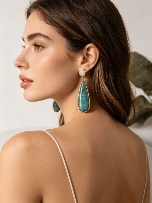 Turquoise Teardrop Earrings | Bohemian Vintage Dangle Earrings for Women
