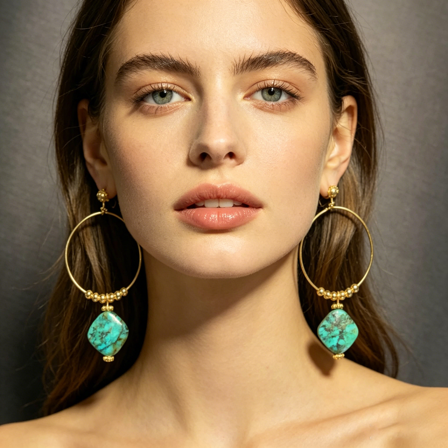 Natural Turquoise Hoop Earrings | 14K Gold Boho Gemstone Jewelry