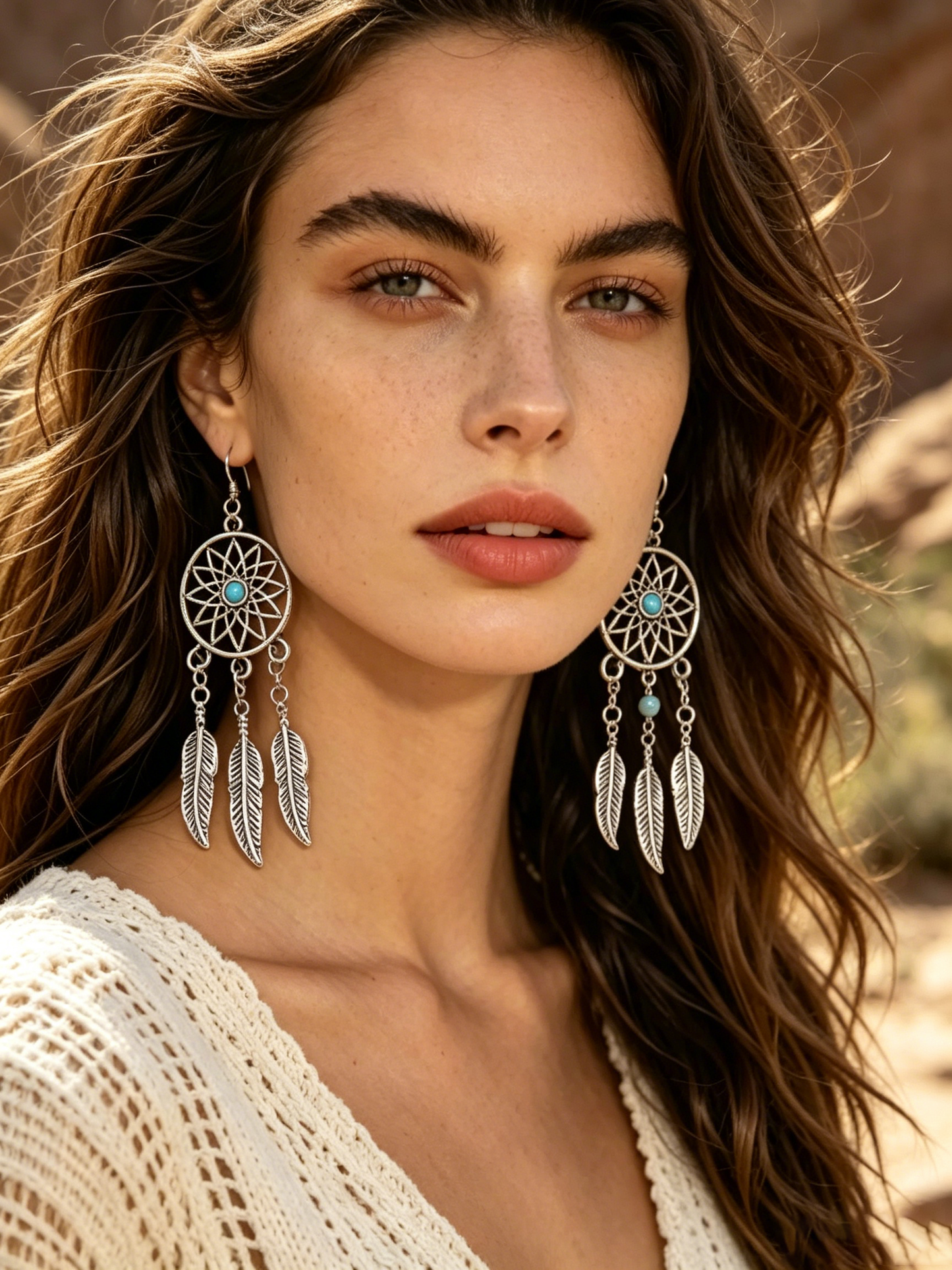 Silver Dreamcatcher Tassel Earrings | Boho Long Drop Design for Women
