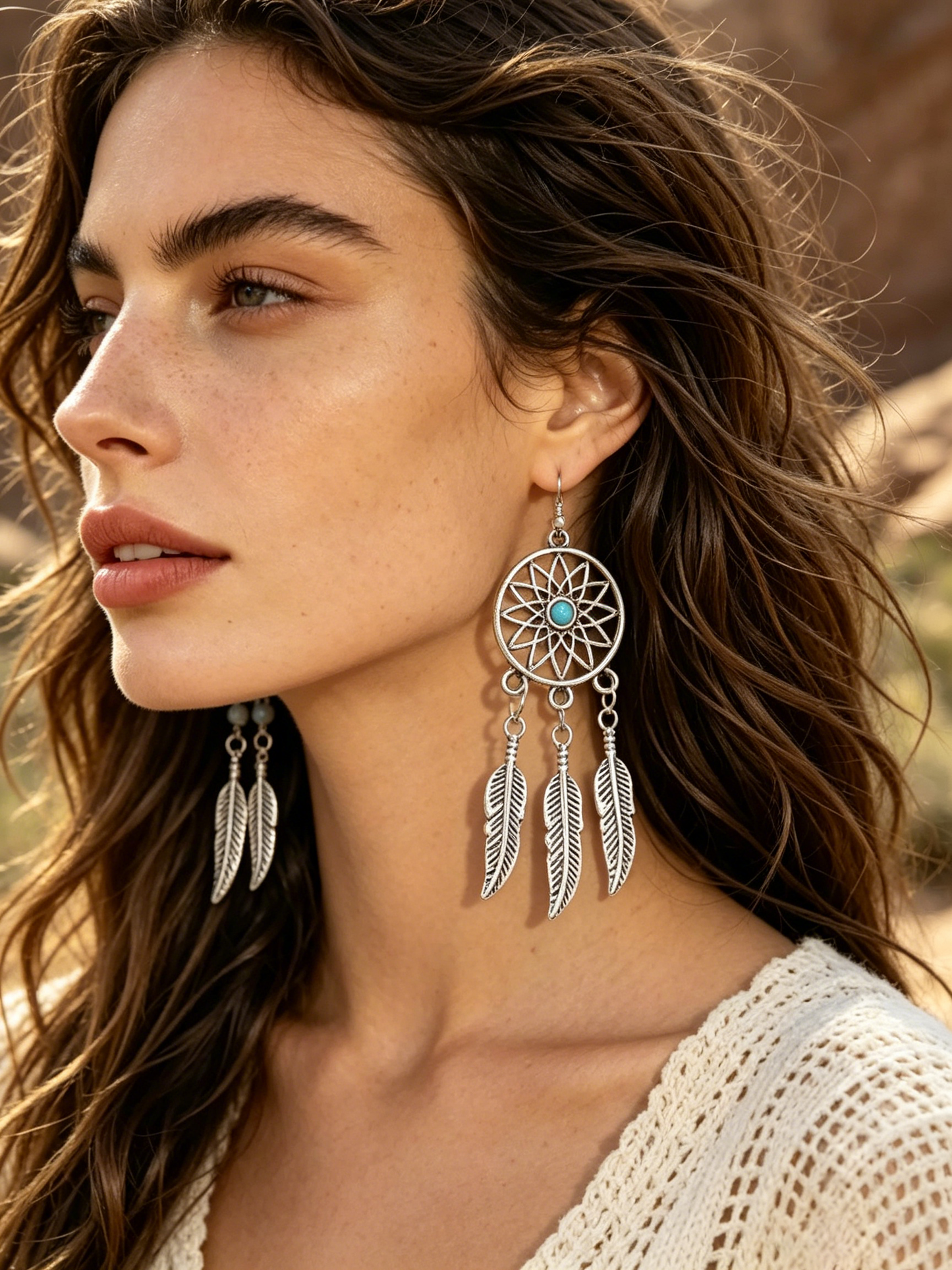 Silver Dreamcatcher Tassel Earrings | Boho Long Drop Design for Women