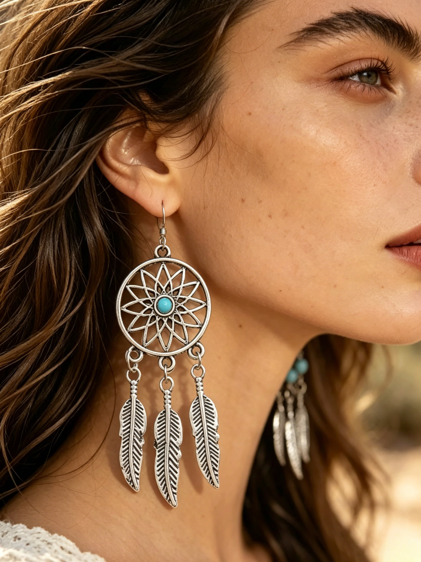 Silver Dreamcatcher Tassel Earrings | Boho Long Drop Design for Women
