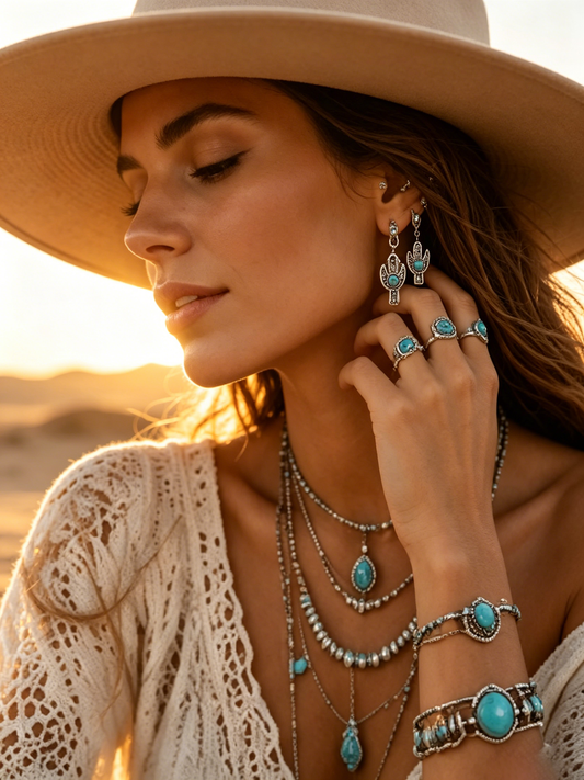 Turquoise Heart & Flower Dangle Earring Set | 6 Pairs of Western Boho Style for Confident Women