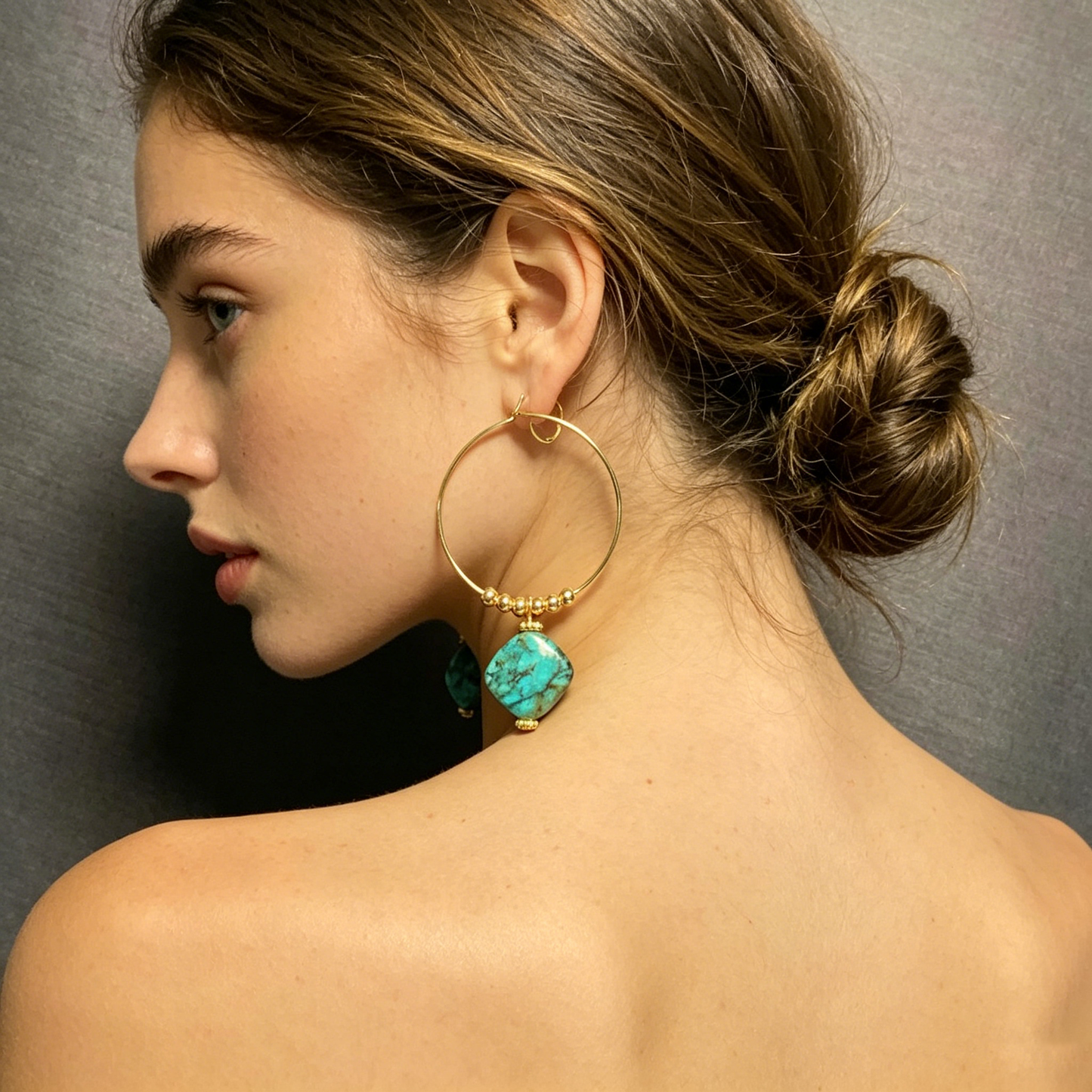 Natural Turquoise Hoop Earrings | 14K Gold Boho Gemstone Jewelry