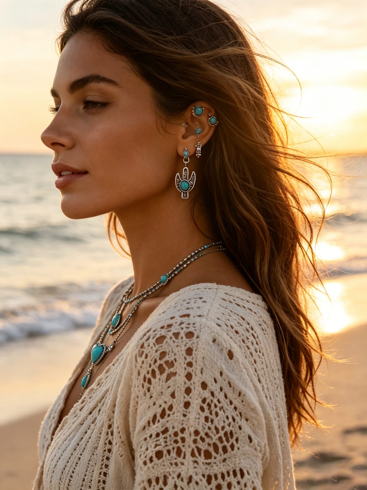 Turquoise Heart & Flower Dangle Earring Set | 6 Pairs of Western Boho Style for Confident Women