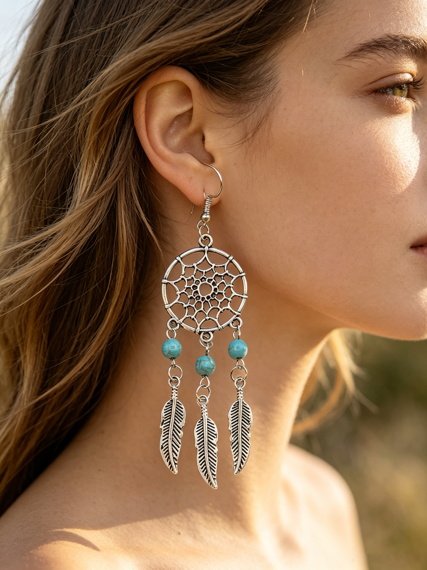 Silver Dreamcatcher Tassel Earrings | Boho Long Drop Design for Women