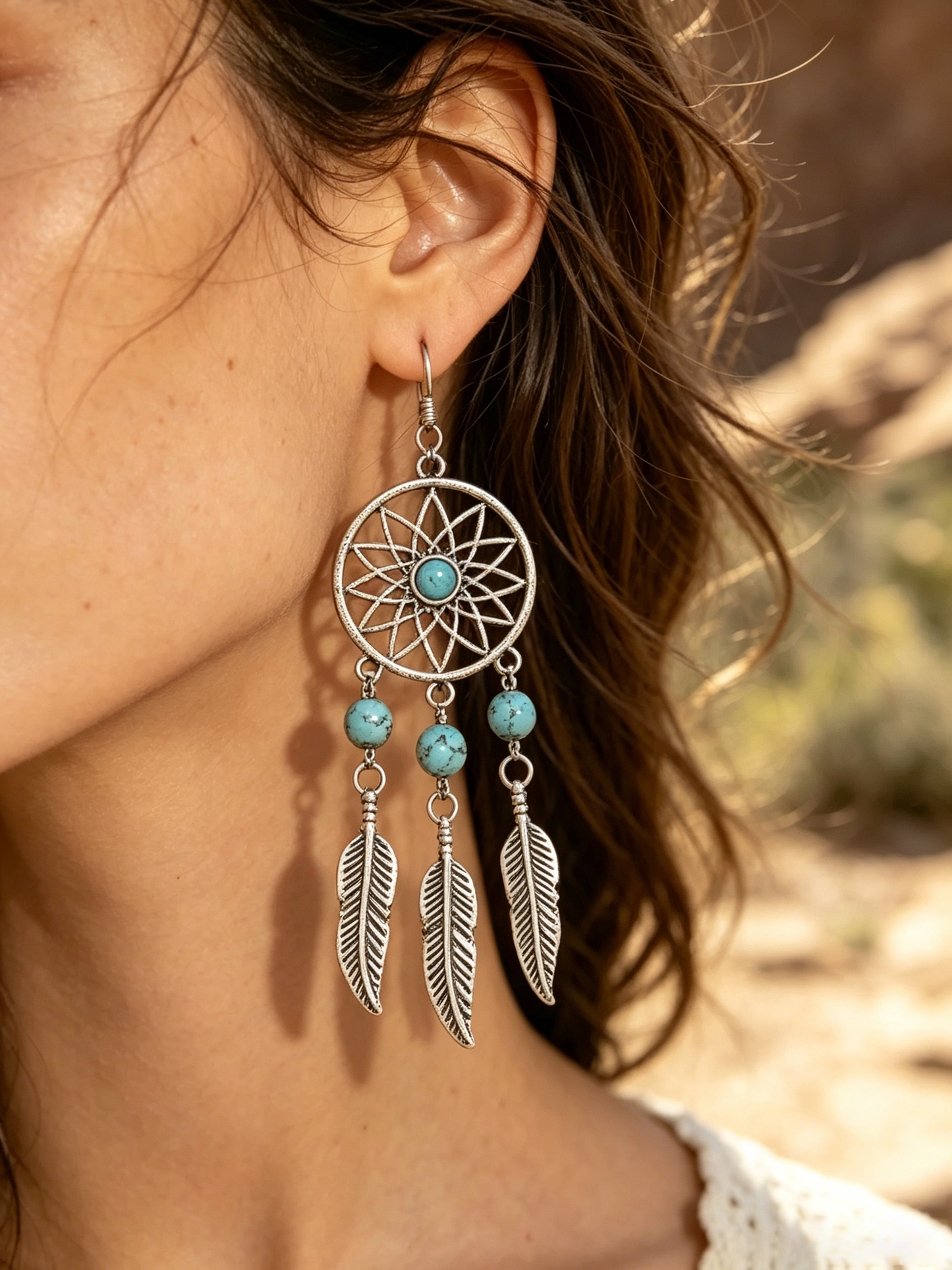 Silver Dreamcatcher Tassel Earrings | Boho Long Drop Design for Women