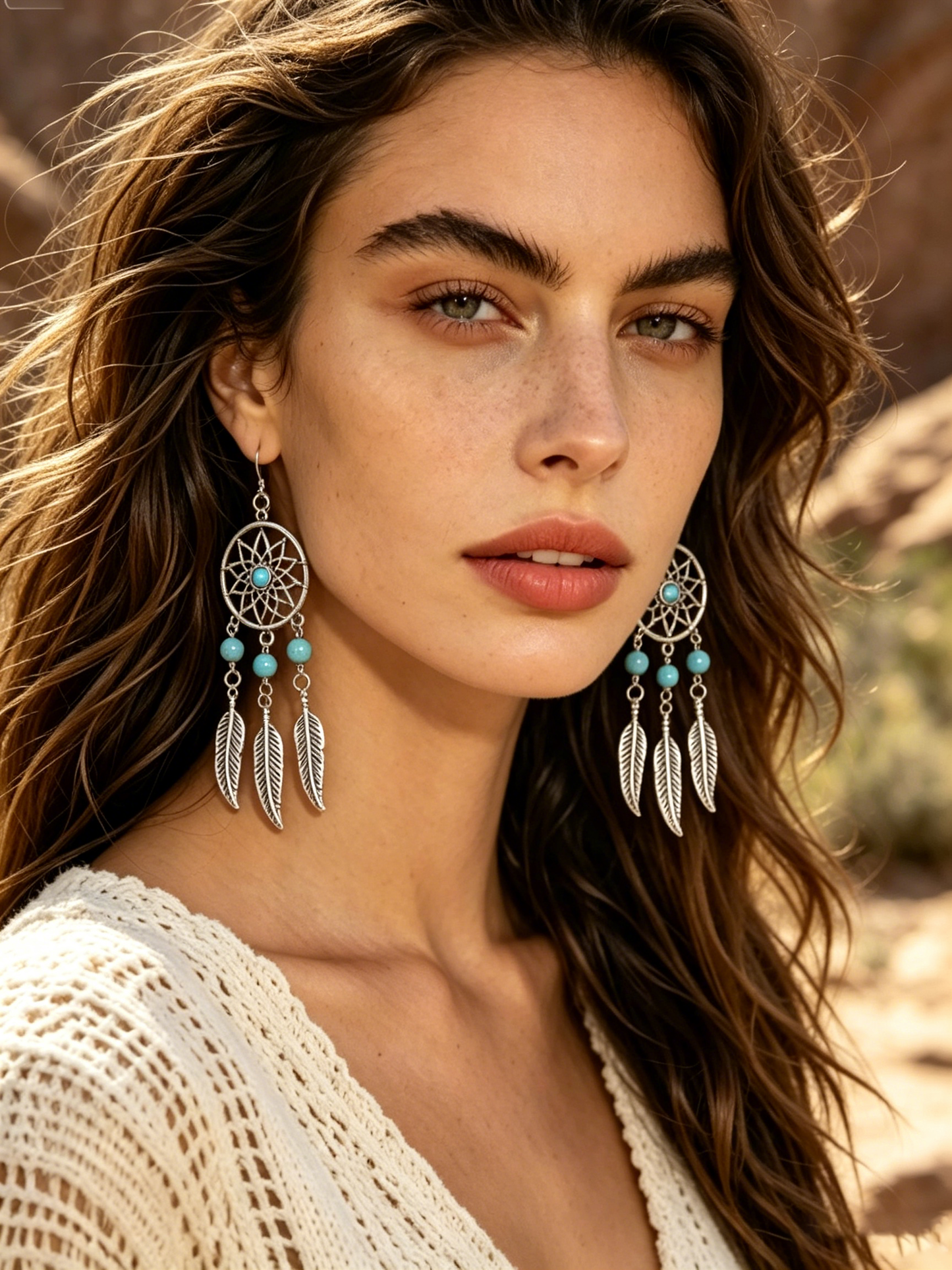 Silver Dreamcatcher Tassel Earrings | Boho Long Drop Design for Women