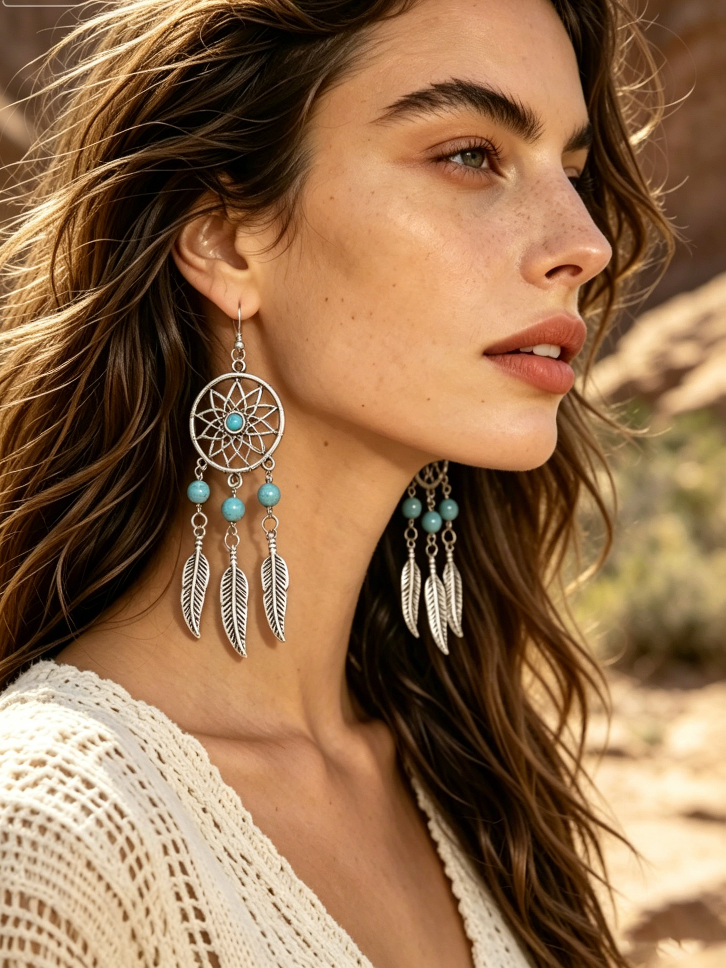 Silver Dreamcatcher Tassel Earrings | Boho Long Drop Design for Women