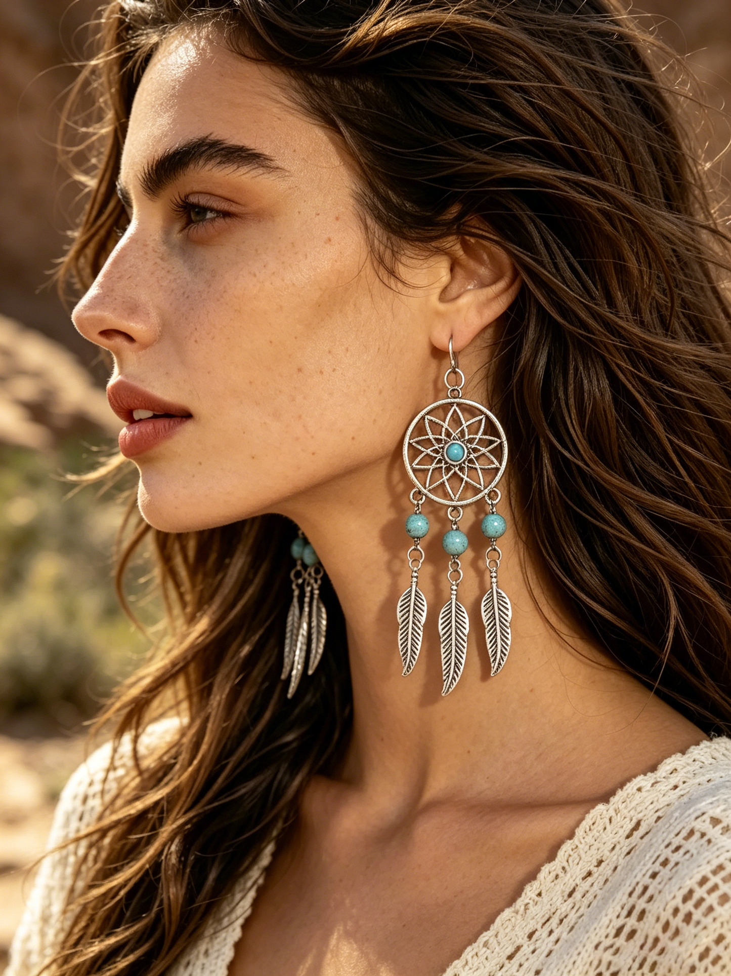 Silver Dreamcatcher Tassel Earrings | Boho Long Drop Design for Women