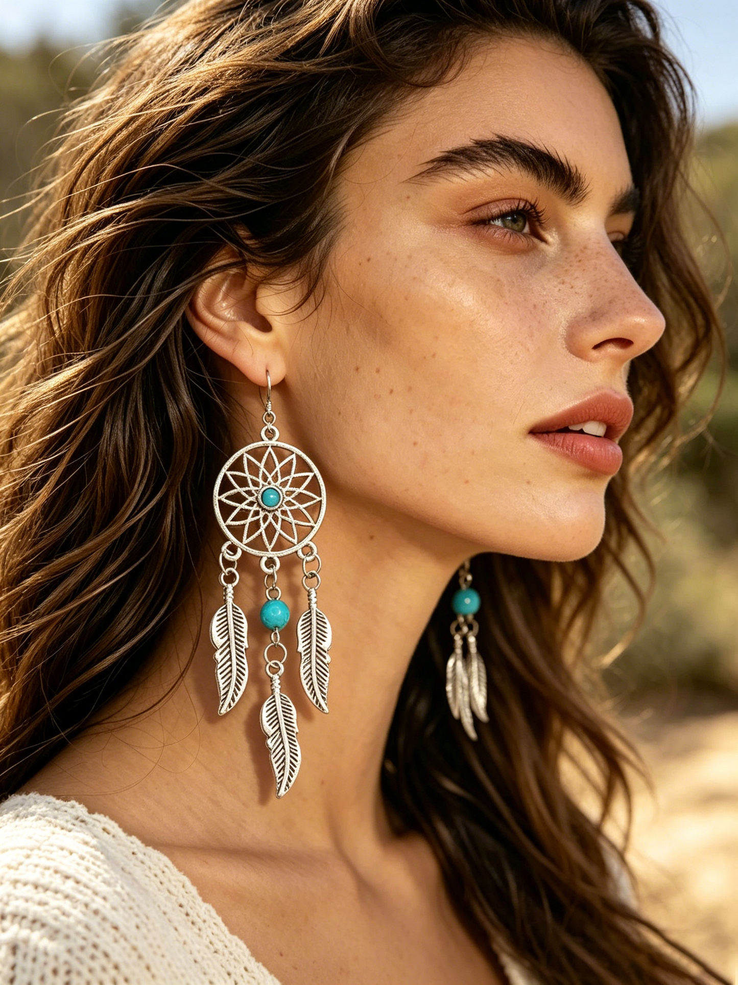 Silver Dreamcatcher Tassel Earrings | Boho Long Drop Design for Women