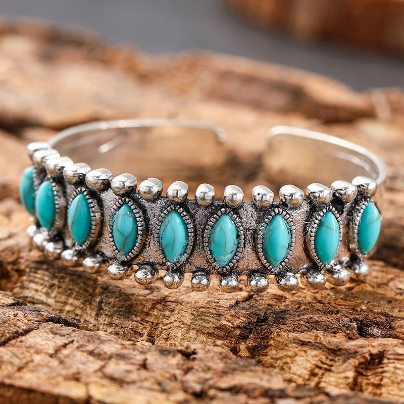 Boho Turquoise Cuff Bracelet | Adjustable Open Bangle