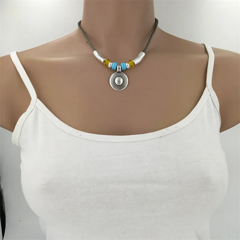 Bohemian Turquoise Beaded Pendant Necklace