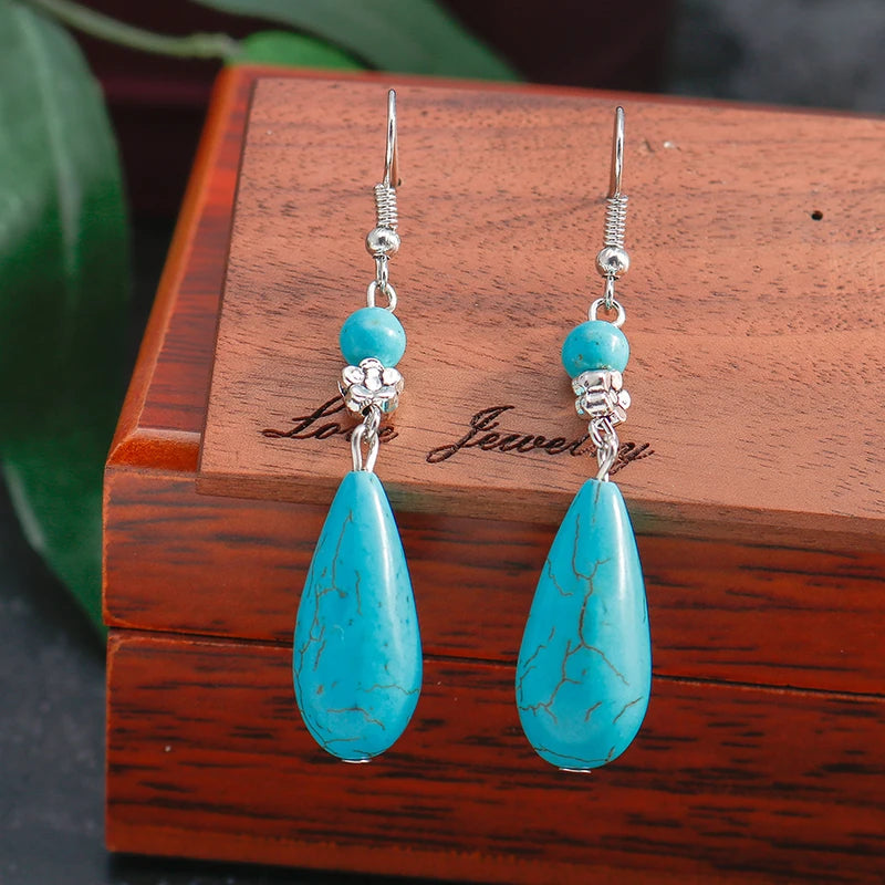 Turquoise Dangle Earrings for Women | Round Stone Design | Perfect for Parties & Holidays | Stylish Jewelry Gift