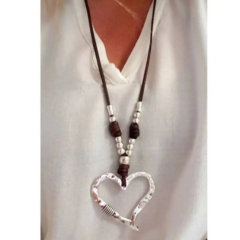Bohemian Feather & Leaf Pendant Necklace