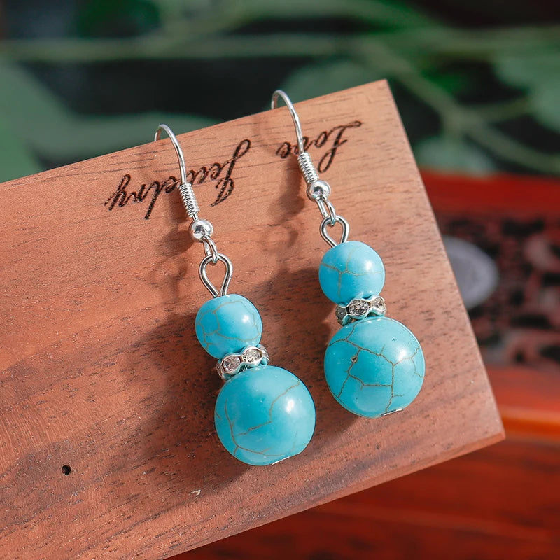 Turquoise Dangle Earrings for Women | Round Stone Design | Perfect for Parties & Holidays | Stylish Jewelry Gift