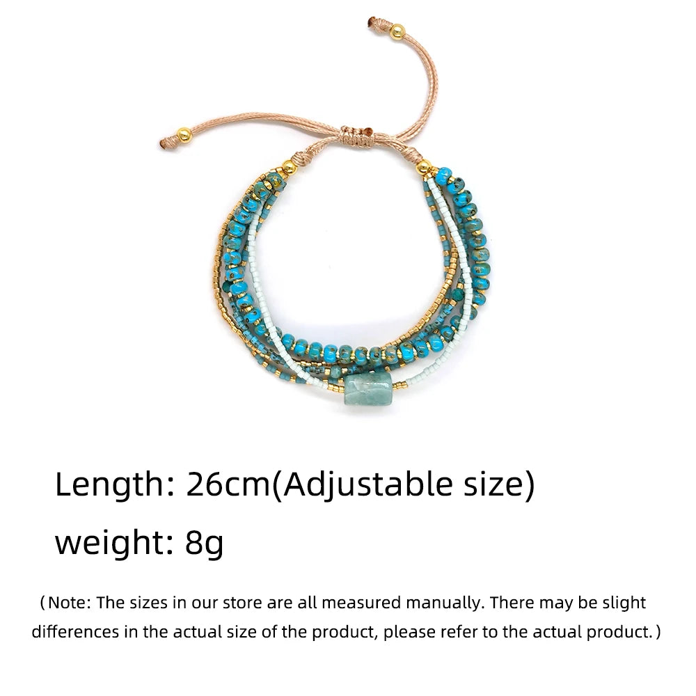 Desert Sky Turquoise Beaded Bracelet – Adjustable Boho Layered Wrist Wrap