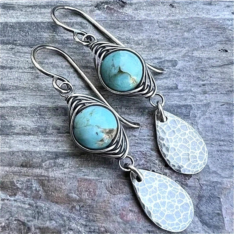 Bohemian Turquoise Dangle Earrings – Vintage Silver Plated Statement Jewelry for Women