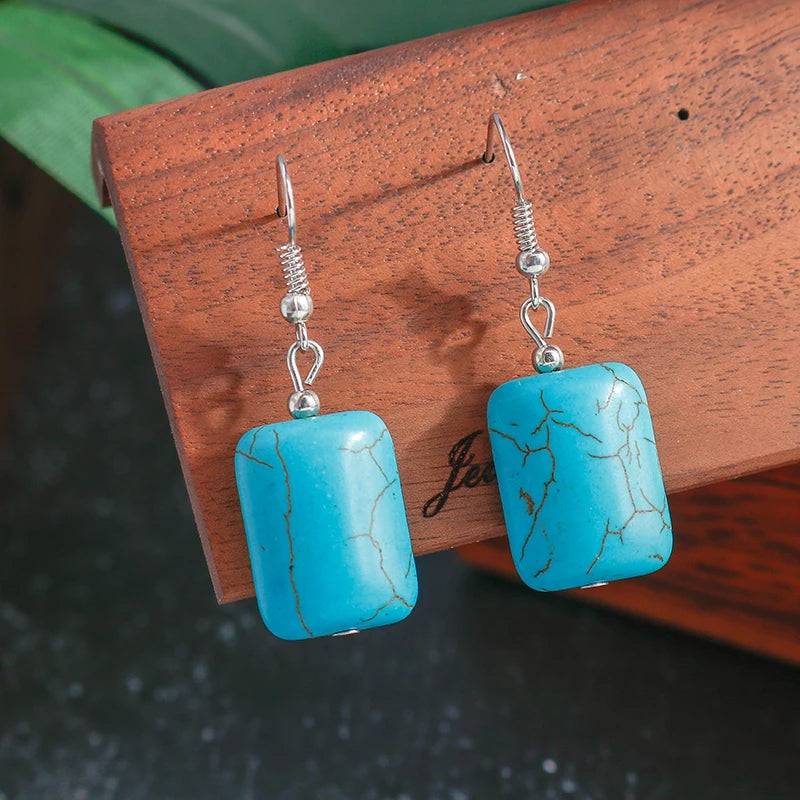 Turquoise Dangle Earrings for Women | Round Stone Design | Perfect for Parties & Holidays | Stylish Jewelry Gift
