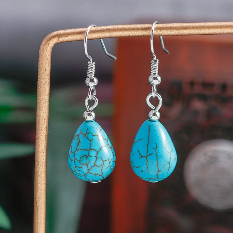 Turquoise Dangle Earrings for Women | Round Stone Design | Perfect for Parties & Holidays | Stylish Jewelry Gift