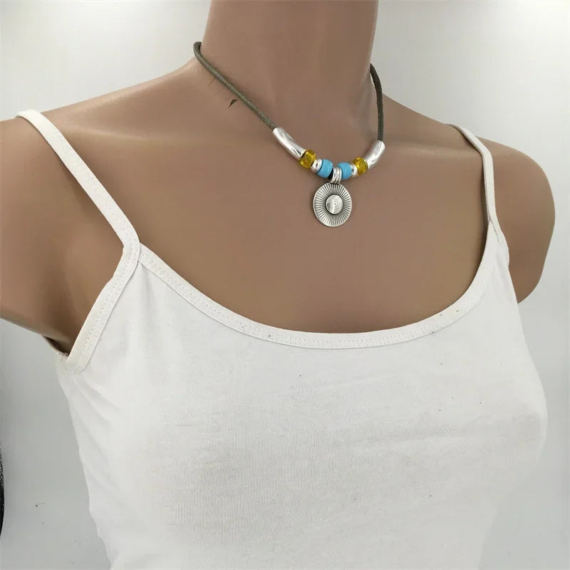 Bohemian Turquoise Beaded Pendant Necklace