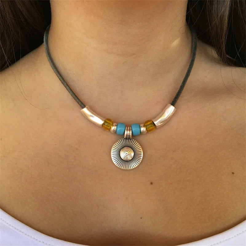 Bohemian Turquoise Beaded Pendant Necklace