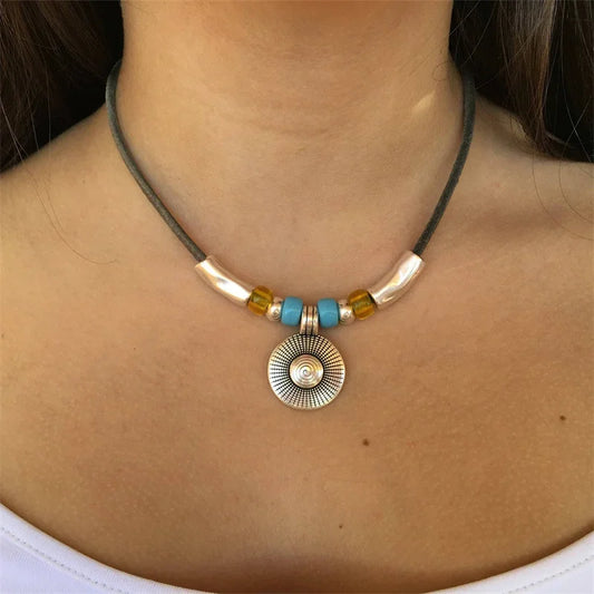 Bohemian Turquoise Beaded Pendant Necklace