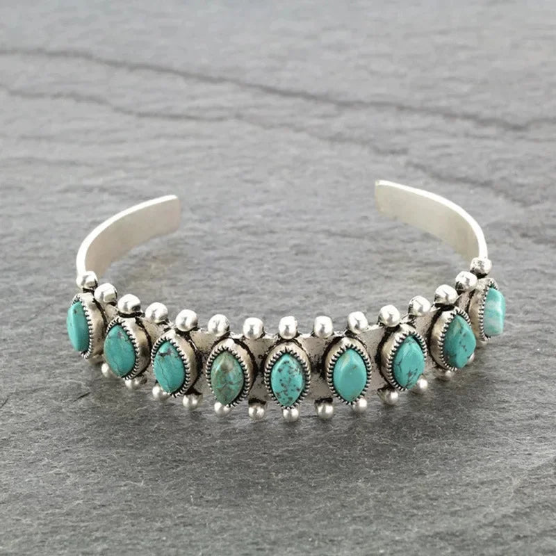 Boho Turquoise Cuff Bracelet | Adjustable Open Bangle