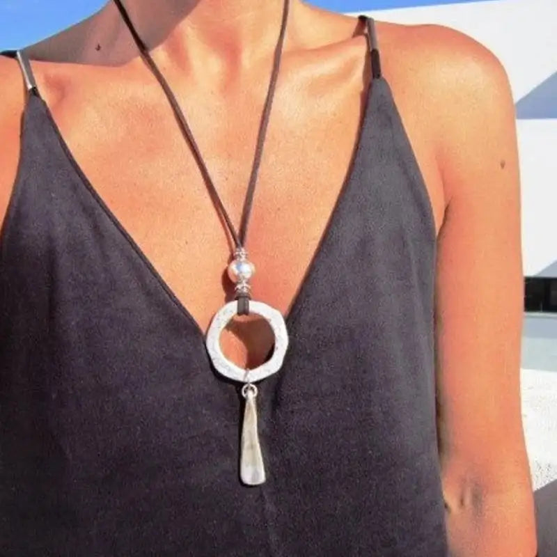 Bohemian Feather & Leaf Pendant Necklace