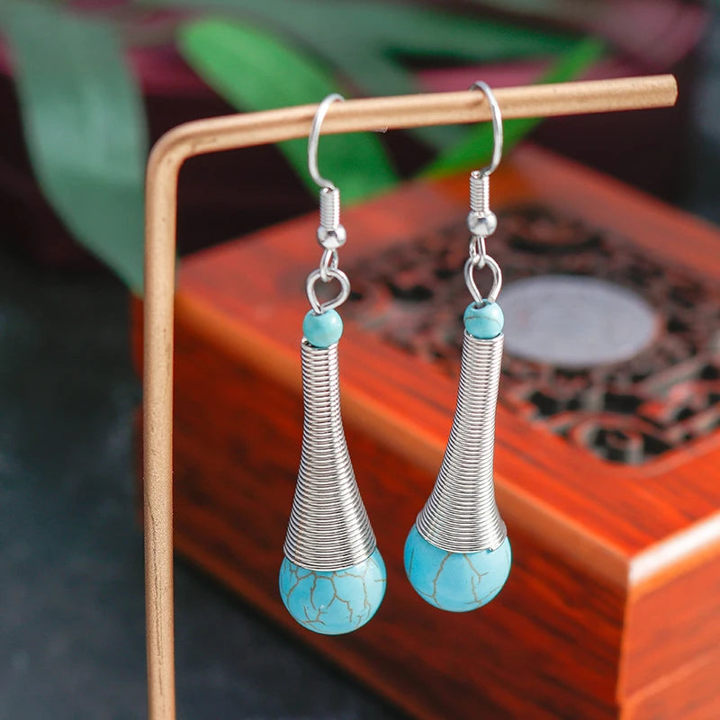 Turquoise Dangle Earrings for Women | Round Stone Design | Perfect for Parties & Holidays | Stylish Jewelry Gift