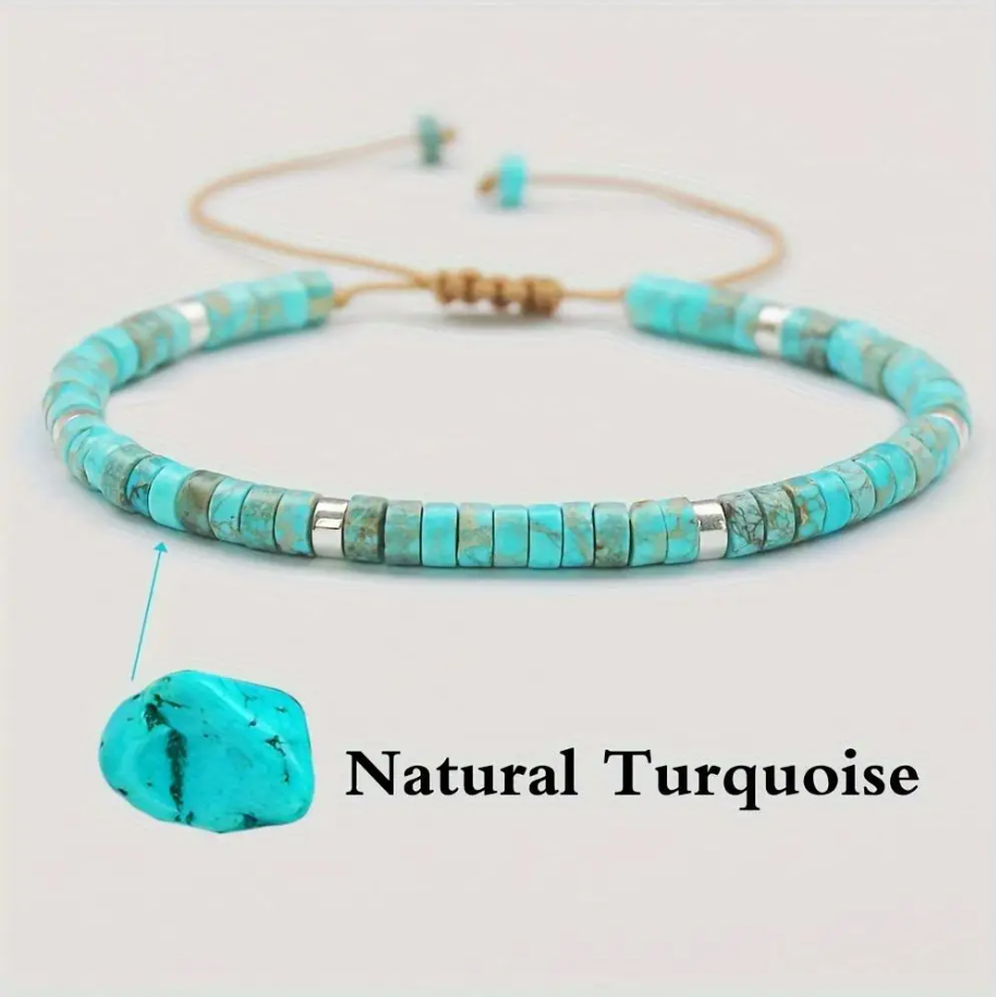 Boho Natural Stone Beaded Bracelet | Adjustable Woven Rope Gemstone Jewelry