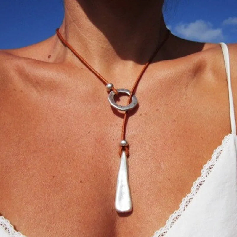 Bohemian Feather & Leaf Pendant Necklace
