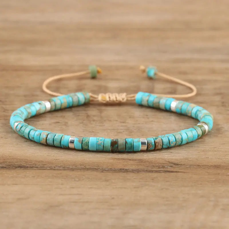 Boho Natural Stone Beaded Bracelet | Adjustable Woven Rope Gemstone Jewelry