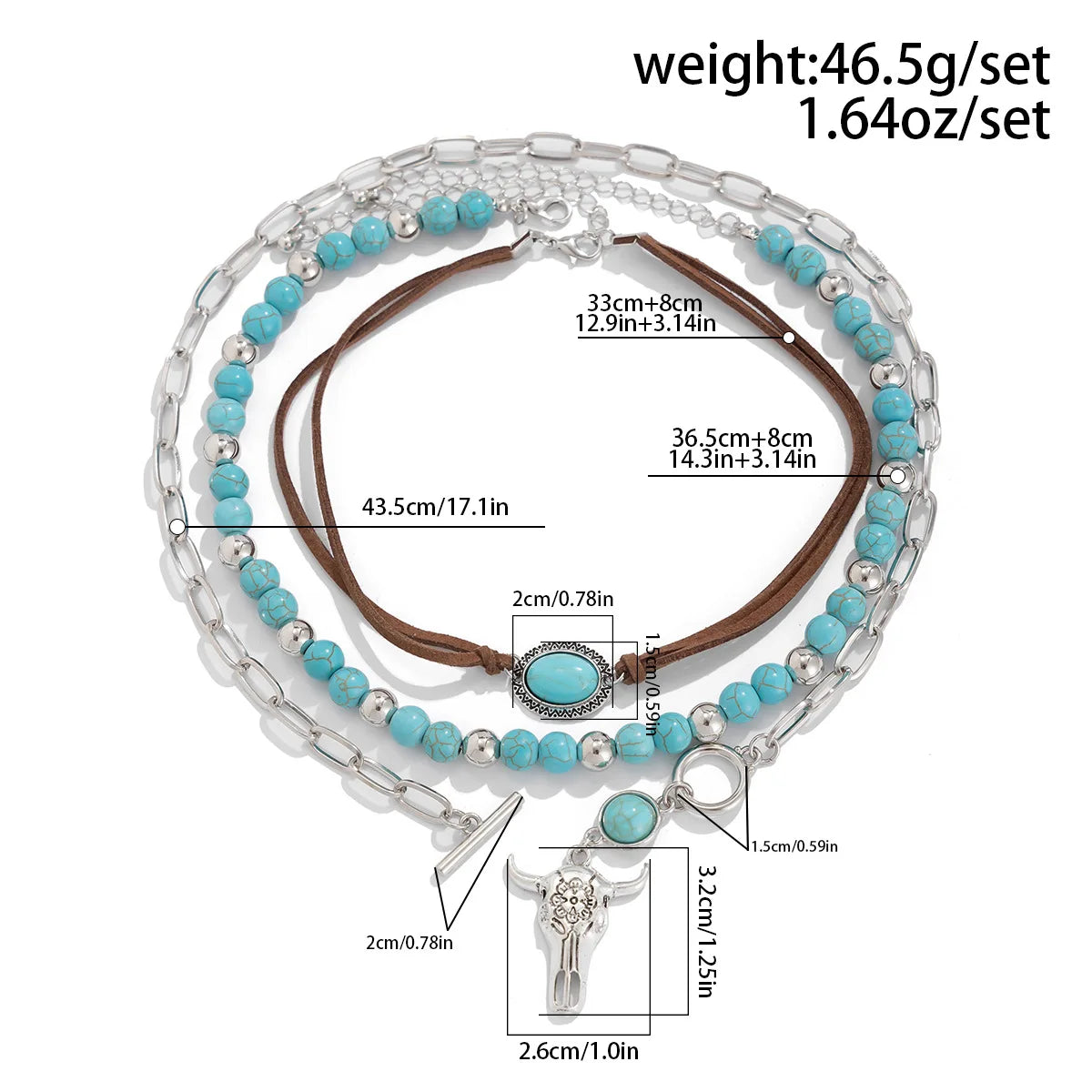 Boho Bullhead Turquoise Pendant Necklace | Multi-Layer Beaded Collar