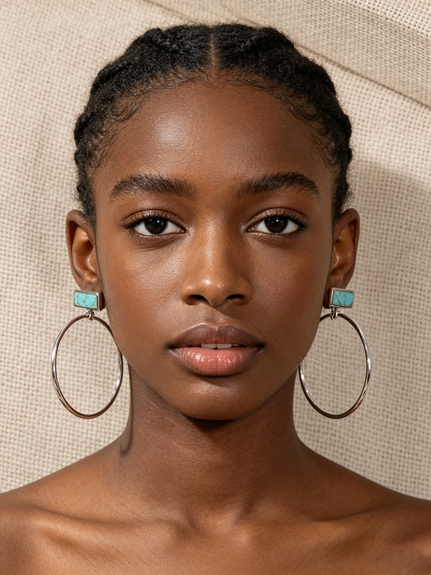 Boho Turquoise Square Hoop Earrings | Vintage Silver Plated Pendant Jewelry
