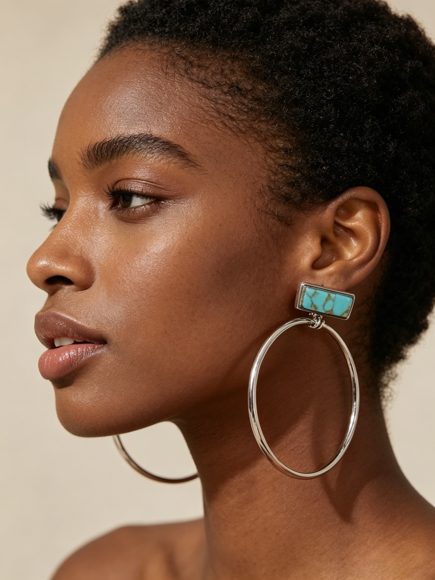 Boho Turquoise Square Hoop Earrings | Vintage Silver Plated Pendant Jewelry