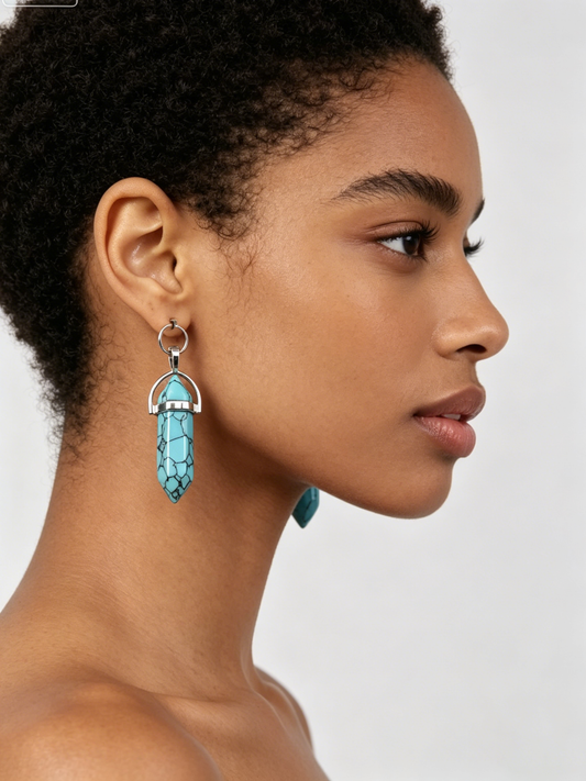 Vintage Turquoise Drop Earrings | Boho Silver Dangle Jewelry