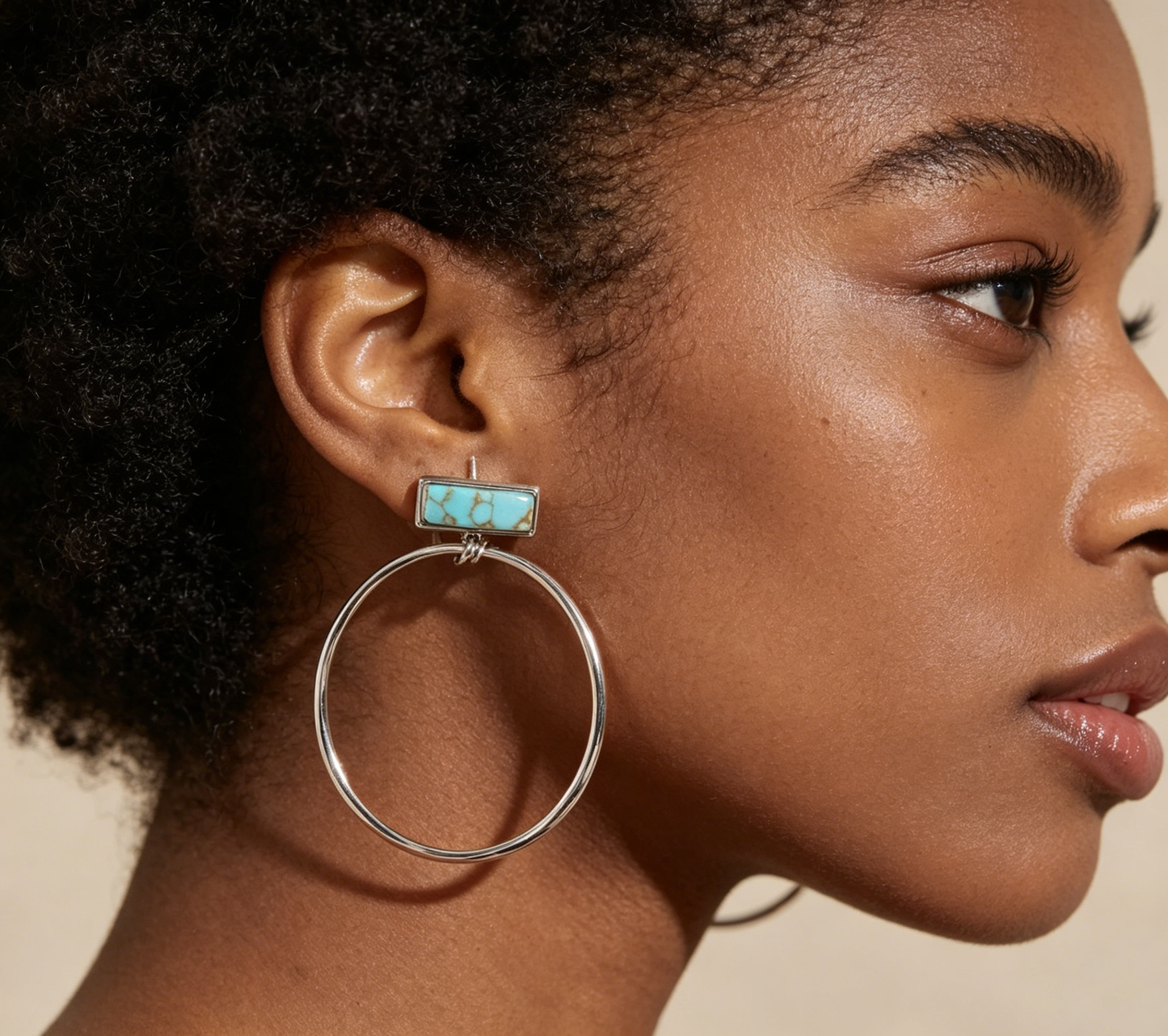 Boho Turquoise Square Hoop Earrings | Vintage Silver Plated Pendant Jewelry