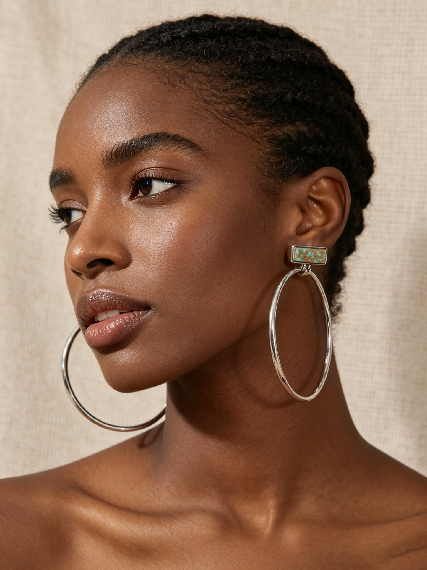Boho Turquoise Square Hoop Earrings | Vintage Silver Plated Pendant Jewelry