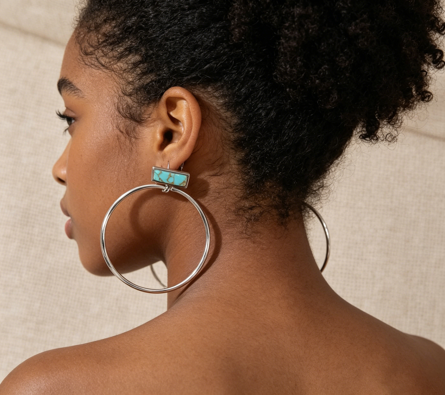 Boho Turquoise Square Hoop Earrings | Vintage Silver Plated Pendant Jewelry