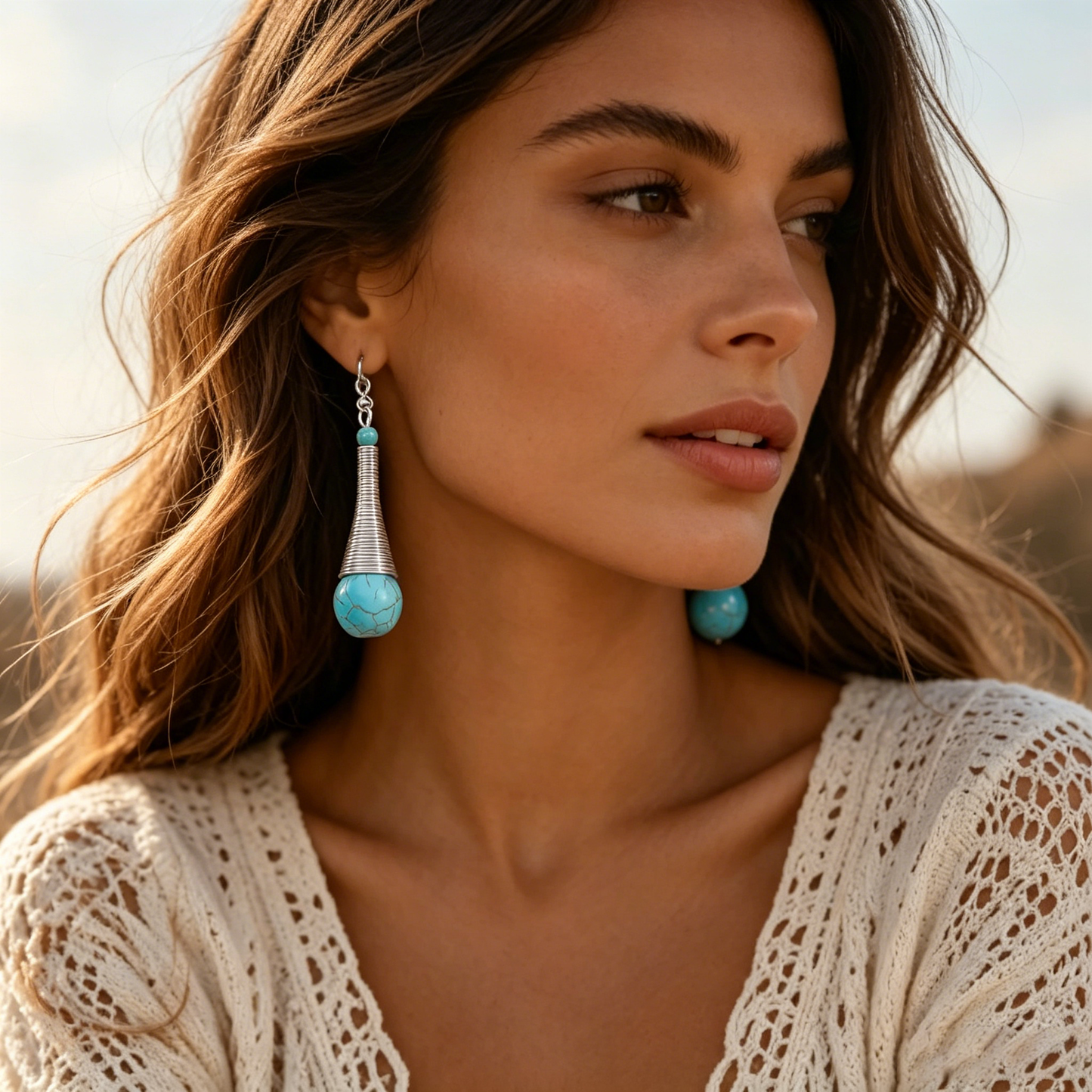 Turquoise Dangle Earrings for Women | Round Stone Design | Perfect for Parties & Holidays | Stylish Jewelry Gift