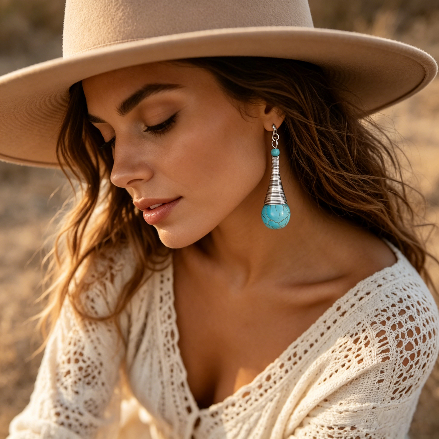 Turquoise Dangle Earrings for Women | Round Stone Design | Perfect for Parties & Holidays | Stylish Jewelry Gift