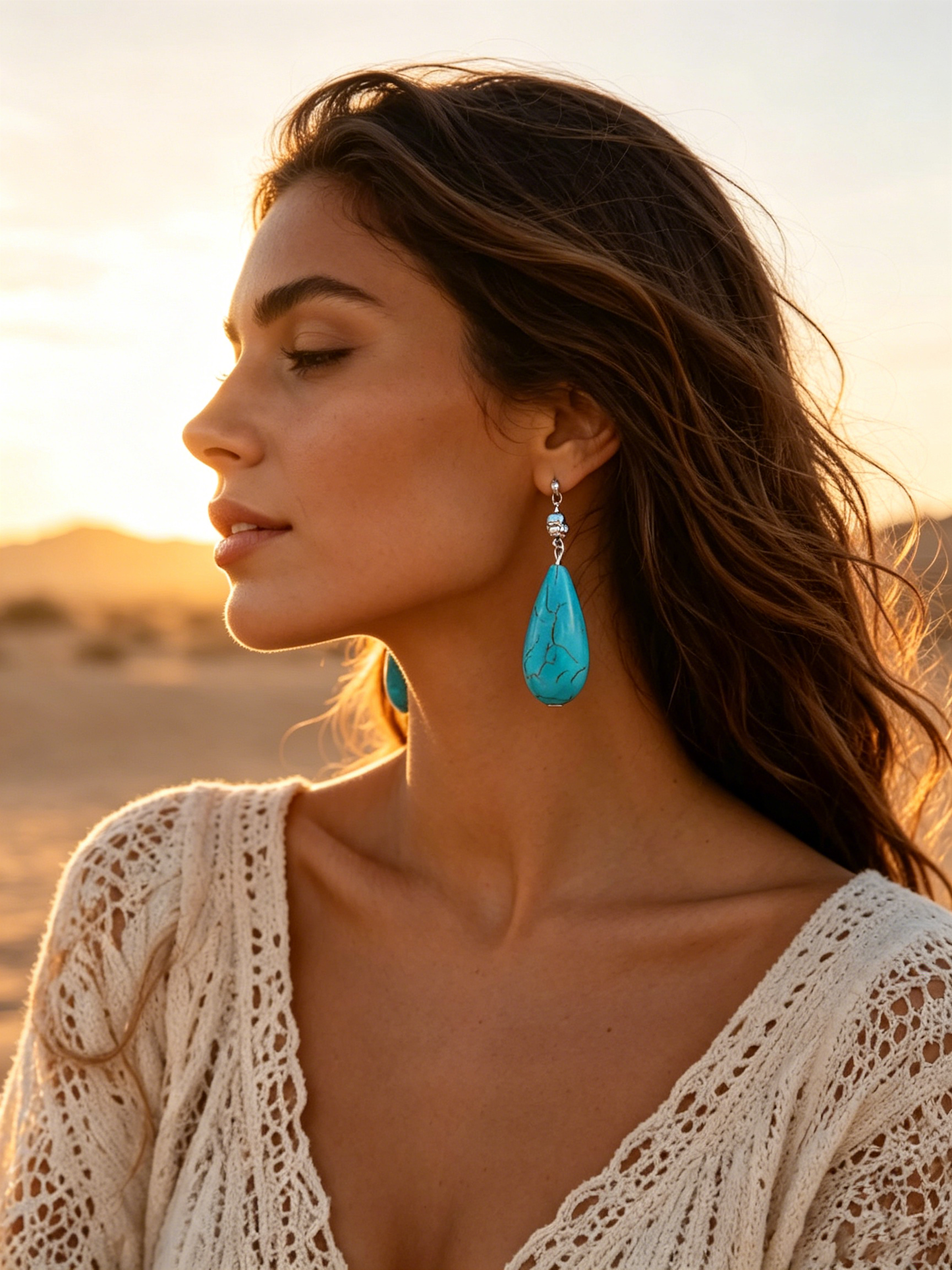 Turquoise Dangle Earrings for Women | Round Stone Design | Perfect for Parties & Holidays | Stylish Jewelry Gift