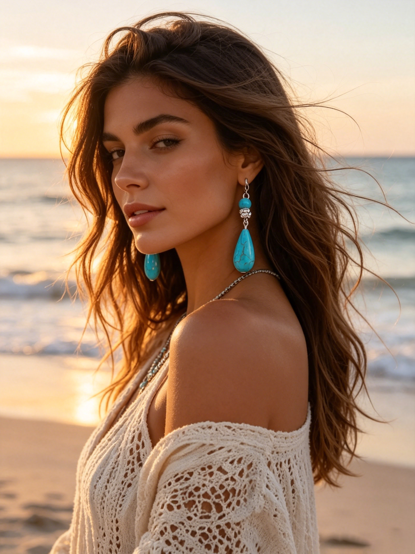 Turquoise Dangle Earrings for Women | Round Stone Design | Perfect for Parties & Holidays | Stylish Jewelry Gift