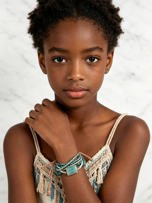 Desert Sky Turquoise Beaded Bracelet – Adjustable Boho Layered Wrist Wrap