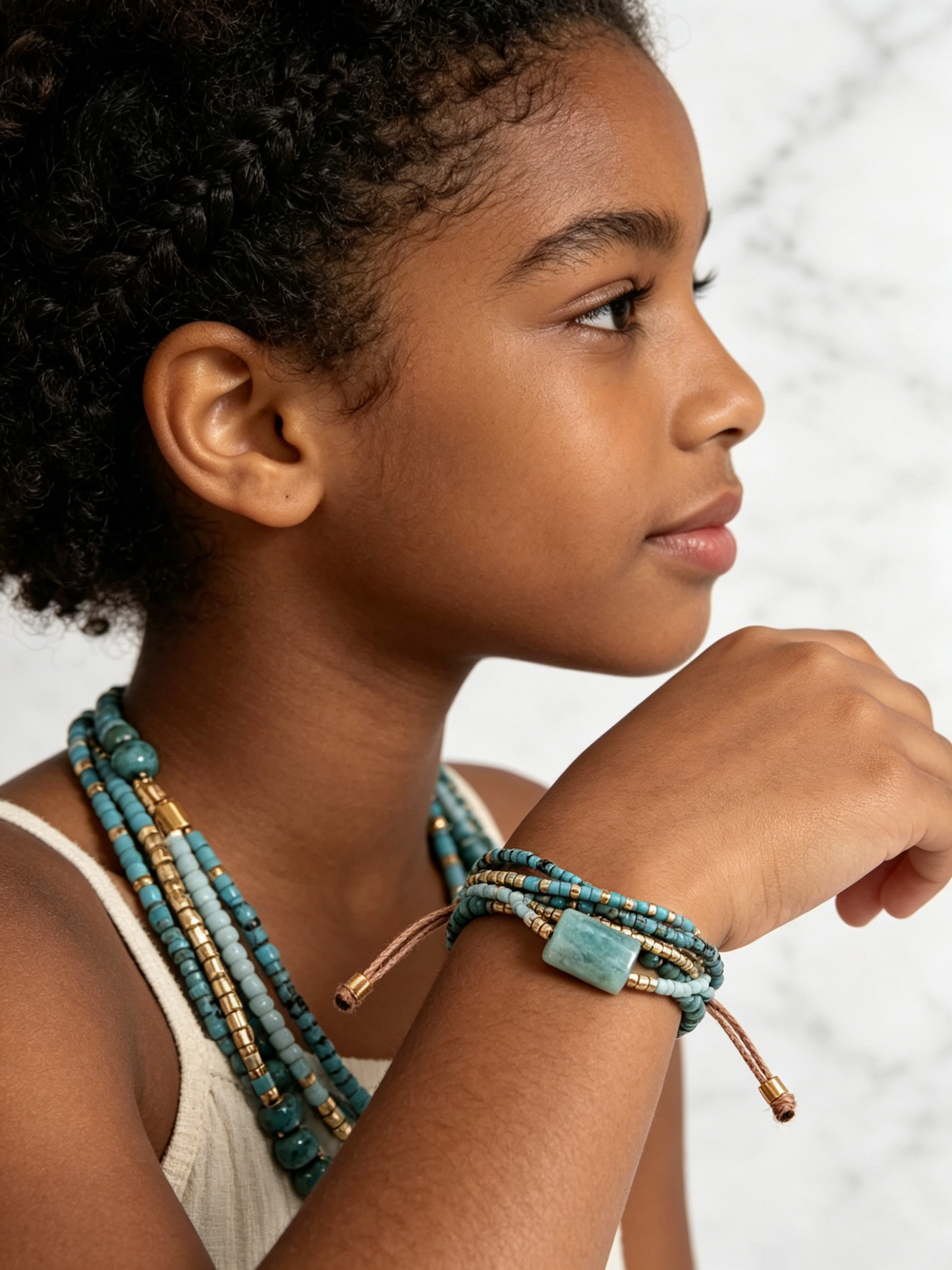 Desert Sky Turquoise Beaded Bracelet – Adjustable Boho Layered Wrist Wrap