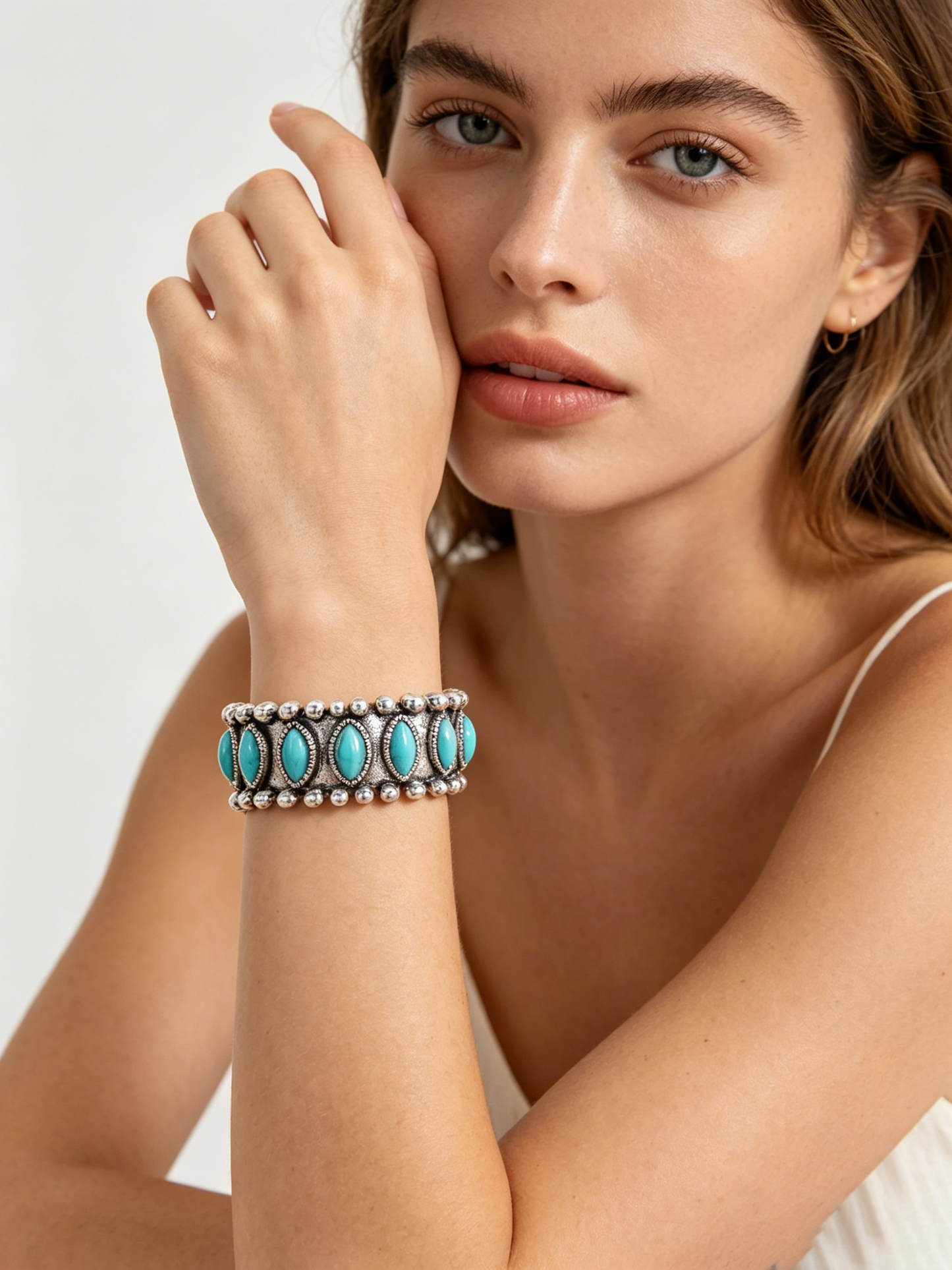 Boho Turquoise Cuff Bracelet | Adjustable Open Bangle